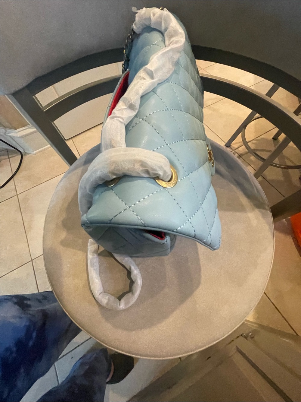 Quilted Classic leather Flap Bag - Light Blue - Picture 7 of 10